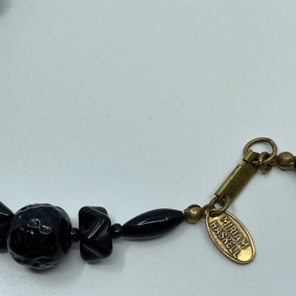 Vintage Miriam Haskell Beaded Choker Necklace Black Asymmetrical Dimple Beads - Picture 7 of 9